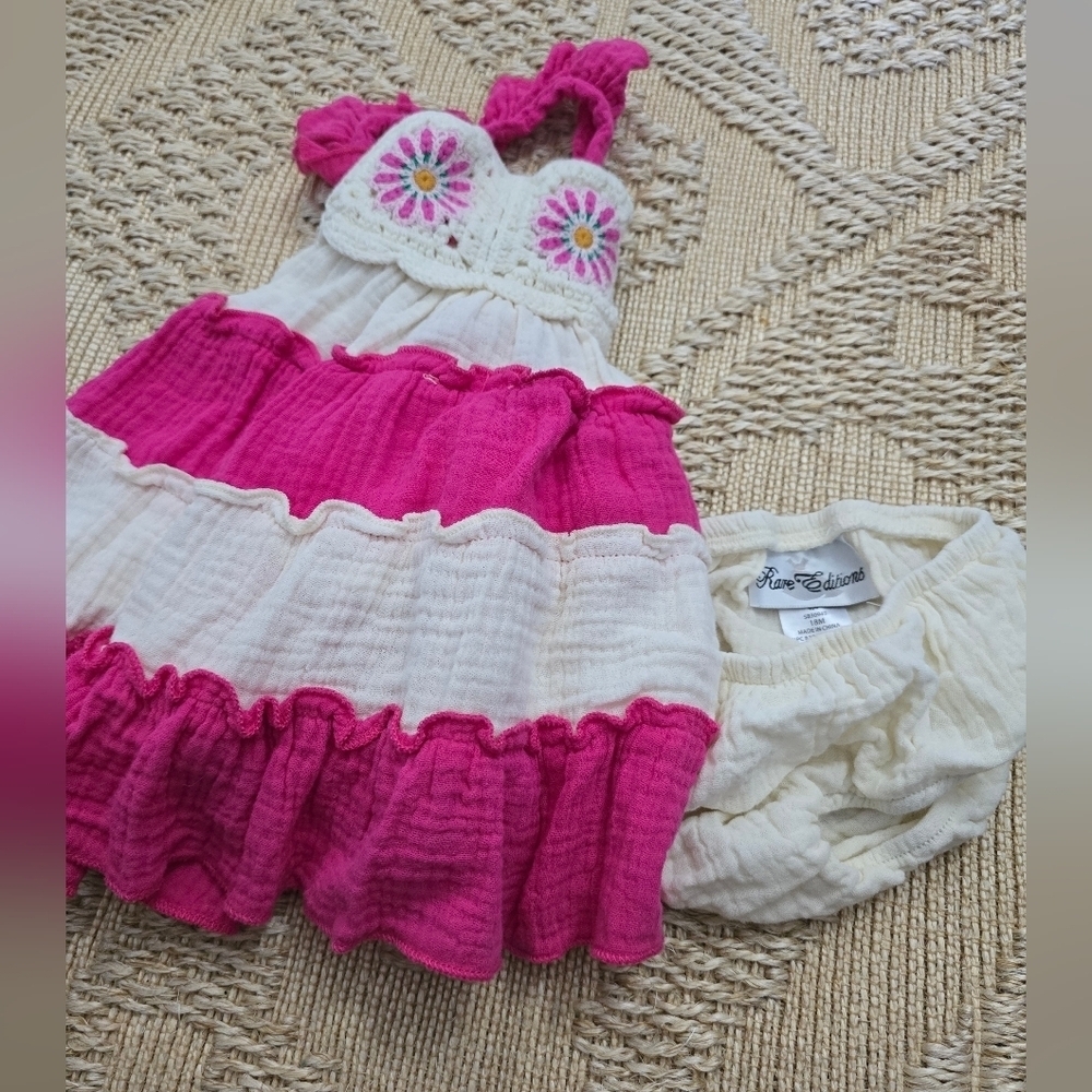 Rare Editions Pink and Cream Kids Casual Dress - Picture 10 of 11